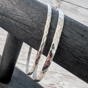 Set of 2 Silver Tone Diamond Pattern Bracelets